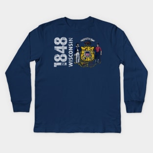 Vintage 1845 Wisconsin State Flag Kids Long Sleeve T-Shirt